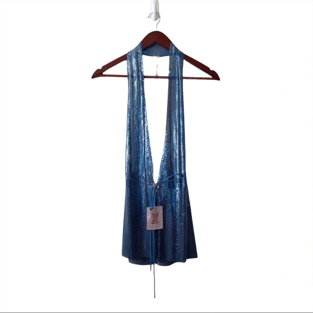 Savage X Fenty by Rihanna Blue Shiny Metallic Mesh Beaded Top - Picture 6 of 17